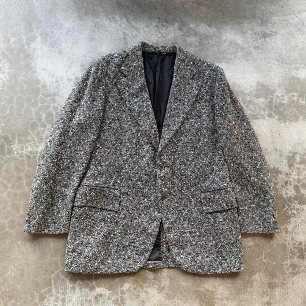True vintage 60's 70's 100% wool tweed speckled sports coat blazer suit jacket